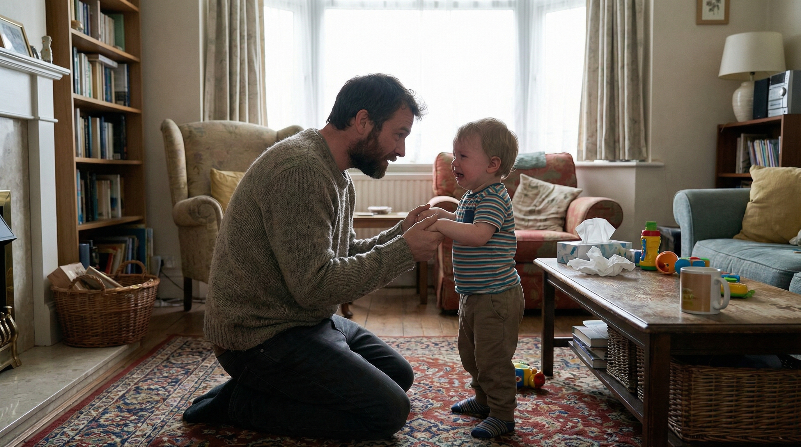 Dad staying calm during toddler tantrum