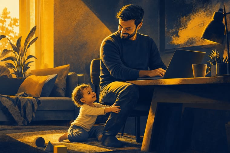 Dad working from home with a toddler wanting attention